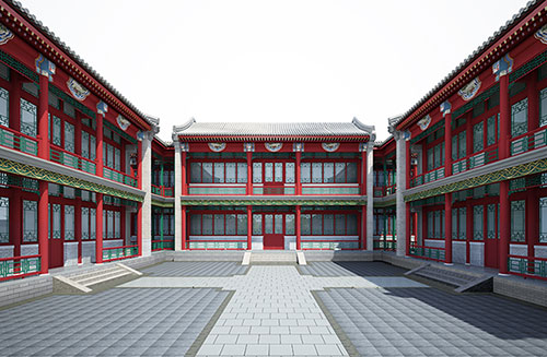 海南藏族北京四合院设计古建筑鸟瞰图展示