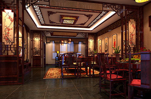 海南藏族夜晚下的中式室内家居住宅装修设计效果图