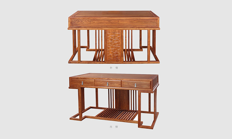 海南藏族 别墅中式家居书房装修实木书桌效果图