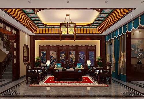 海南藏族2023独栋别墅中式装修风格设计效果图
